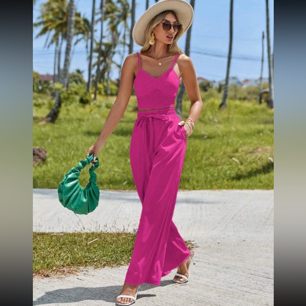 Solid Cami Top & Wide Leg Pants